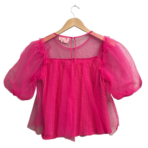 Anthropologie Sheer Puff-Sleeve Top in Pink - Picture 4 of 10